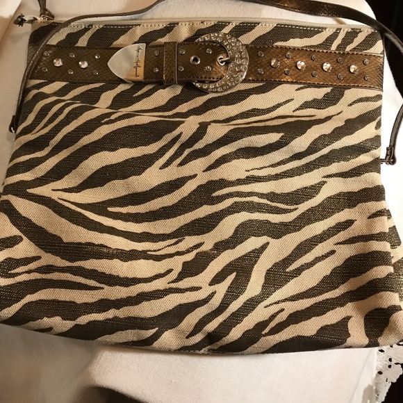 Hot in Hollywood handbag, trendy in brown and cream with rhinestone trim - Picture 1 of 5